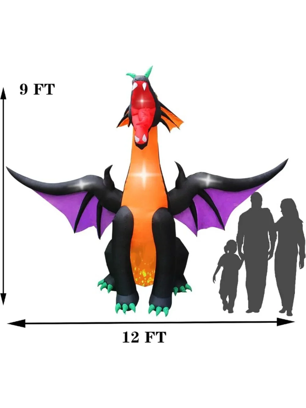 12 FT Inflatable Fire & Ice Dragon with Wings - Halloween Yard Decoration for